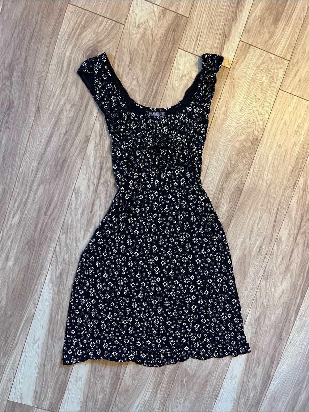 Y2K Polar Collection black floral midi dress with tie in front